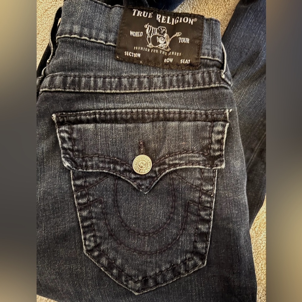 True Religion Geno Relaxed Slim Jeans Size 30 Dark Wash Flap Pocket